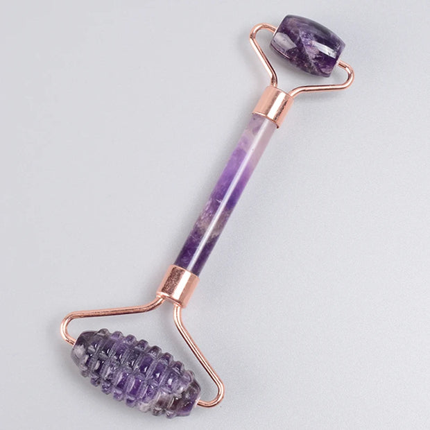 Rose Gold Sawtooth Face Roller & Gua Sha Set – Natural Jade Acupressure Tool