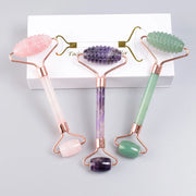 Rose Gold Sawtooth Face Roller & Gua Sha Set – Natural Jade Acupressure Tool