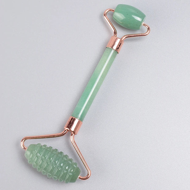 Rose Gold Sawtooth Face Roller & Gua Sha Set – Natural Jade Acupressure Tool