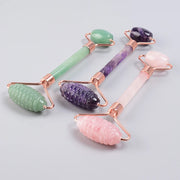 Rose Gold Sawtooth Face Roller & Gua Sha Set – Natural Jade Acupressure Tool