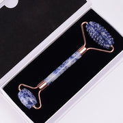 Rose Gold Sawtooth Face Roller & Gua Sha Set – Natural Jade Acupressure Tool