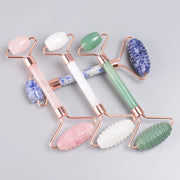 Rose Gold Sawtooth Face Roller & Gua Sha Set – Natural Jade Acupressure Tool