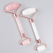 Rose Gold Sawtooth Face Roller & Gua Sha Set – Natural Jade Acupressure Tool