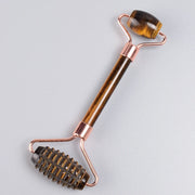 Rose Gold Sawtooth Face Roller & Gua Sha Set – Natural Jade Acupressure Tool
