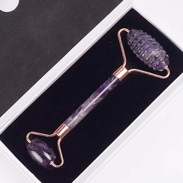 Rose Gold Sawtooth Face Roller & Gua Sha Set – Natural Jade Acupressure Tool