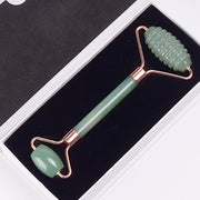Rose Gold Sawtooth Face Roller & Gua Sha Set – Natural Jade Acupressure Tool